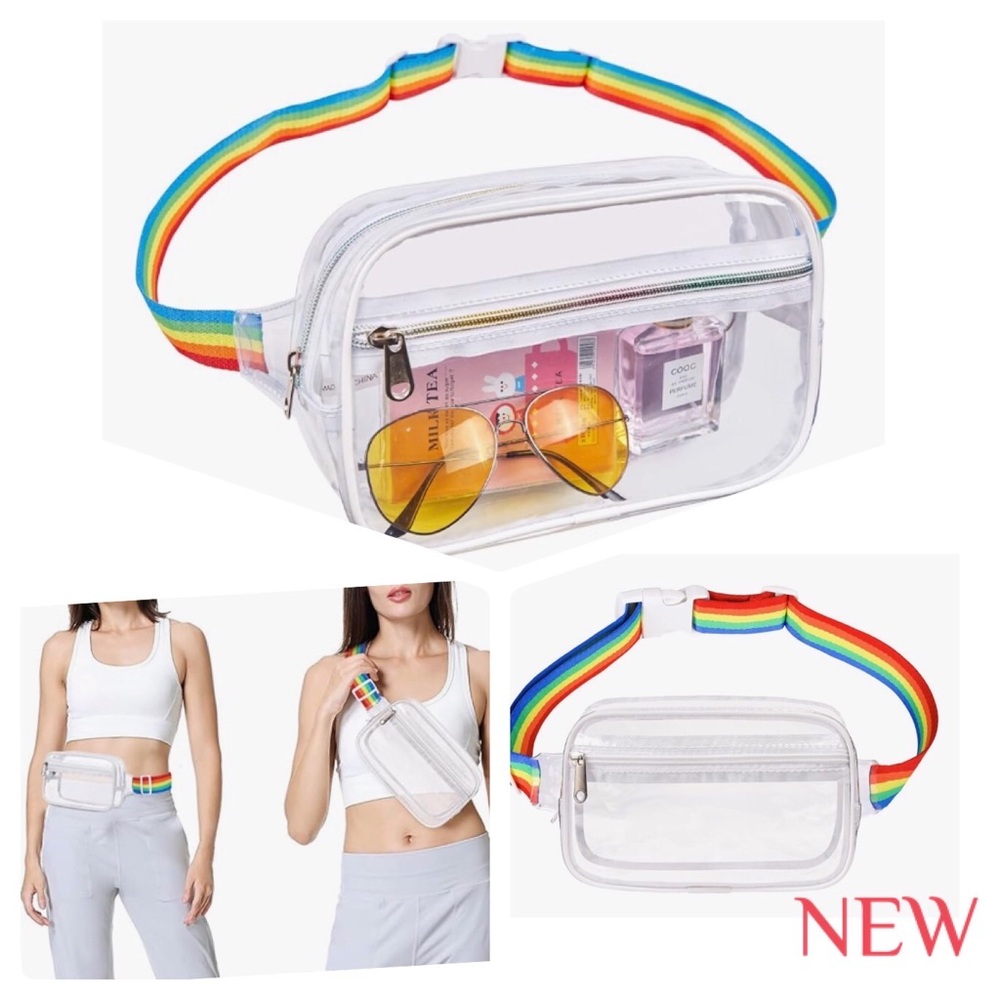 NEW Clear Fanny Pack with Rainbow Strap